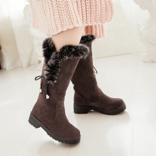 main image2Karinkuna Big Size 34 43 New Fashion Ladies Winter Faux Fur Snow Boots Fashion Chunky Heels