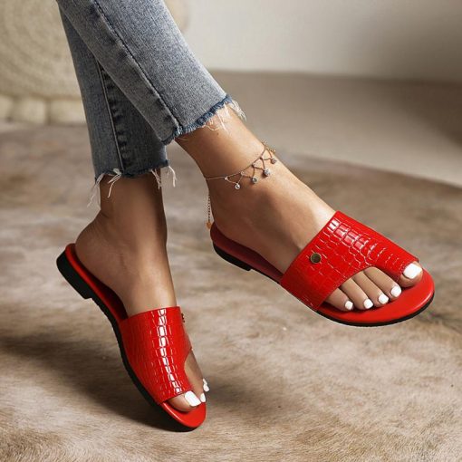 main image2Ladies Slippers Flat Bottomed Red Fashion Trend Female Stone Pattern Simple Flip Flops Fashion Summer New