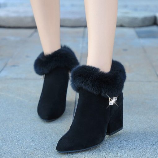 main image2Large Size Women s Boots 2022 Autumn and Winter New Warm Cotton Boots Round Head Rhinestone