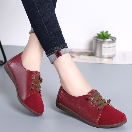 main image2Leather Shoes Woman Spring Ladies Shoes Non slip Flats Lace Up Sneakers Women Oxford Shoes Plus