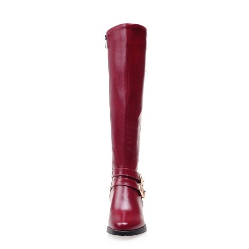 main image2NEW Winter Women Shoes Long Knee High Boots Round Toe Big Size Med Square Heels Zipper