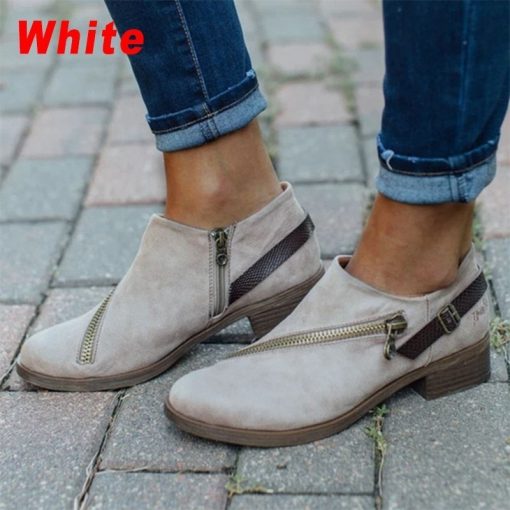 main image2New Fashion Women Casual Shoes Ladies Retro Round Toe Low Heel Zipper Boots Woman Thick Heel