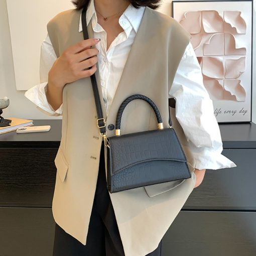 main image2Solid Pu Leather Shoulder Bag Fashion Designer Handbags Top Handle Bags For Women Casual Crossbody Bags