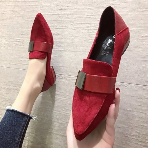 main image2Spring Autumn Women Oxford Shoes Pointed Toe Boat Shoes Ladies Low Heels Dress Shoes Buckle Metal