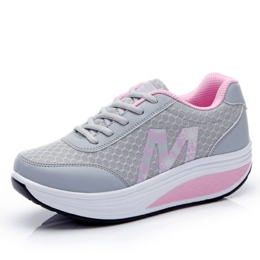main image2Summer Running Shoes for Women 2022 Mesh Breathable Sneakers Fashion Lace Up Wedge Platform Ladies Outdoor