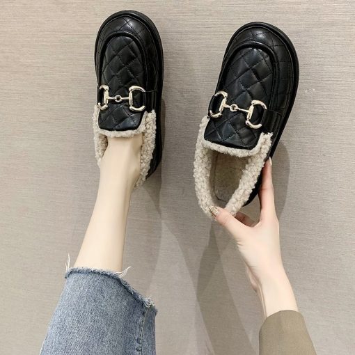main image2White Leather Shoes Woman Boots Winter Flat Fashion Keep Warm Net Red One step Faux Fur