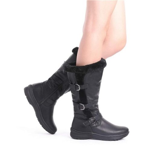 main image2Winter Women Long Boots Fur Plush Warm Platform Snow Boots Solid Color Leather Casual Female Shoes