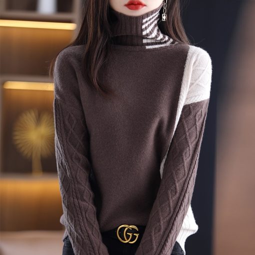 main image2Winter Women s Sweaters Fashion Casual Long Sleeve Turtleneck Thick Female Pullover 100 Wool Knit Tops