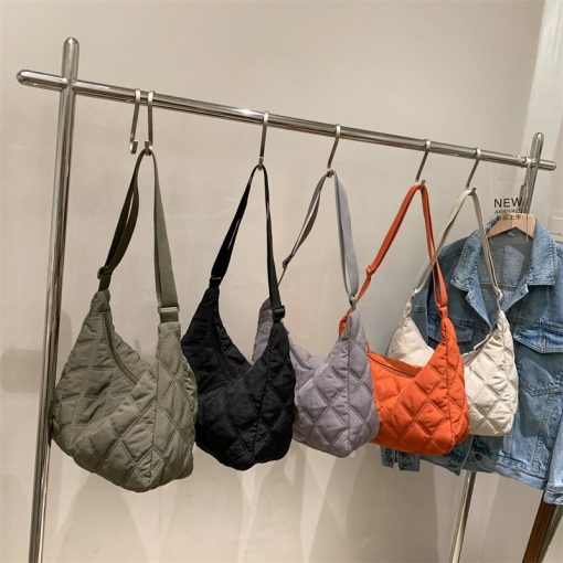 main image2Women Bag Nylon Brand Quilted Padded Short Handle Totes Luxury Big Handbags Lady Soft Shoulder Satchels 1