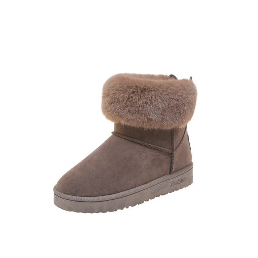 main image2Women Boots Fox Fur Brand Winter Shoes Warm Snow Boots Black Round Toe Casual Female Slip