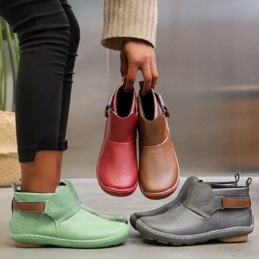 main image2Women s Boots Retro Rome Slip on Flat Casual Shoes Fashion Plus Size Ankle Boots Solid