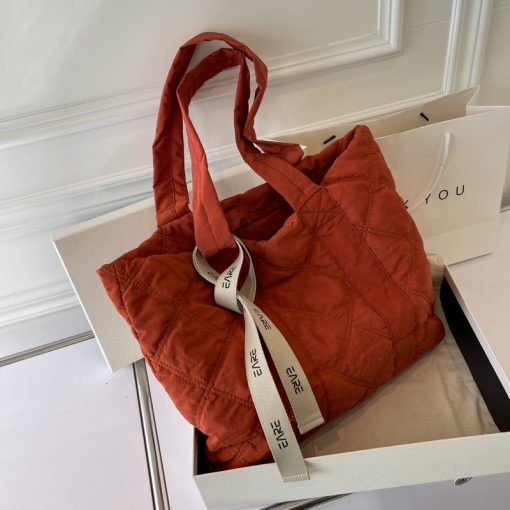 main image32021 Winter Brand Nylon Quilted Padded Short Handle Totes Luxury Big Women Handbags Lady Soft Warm