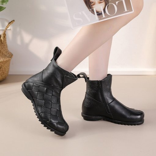 main image32022 New Women s Real Genuine Leather Platform Ankle Boots Plush Shoes Women Winter Warm Shoes