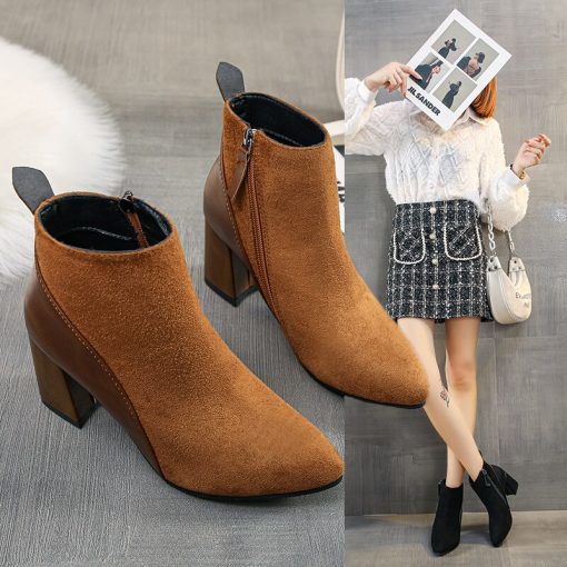 main image32022 Women Boots Square Veil Elastic Ankle Boots Chunky Heels High Heels Women Shoes Trendy Women