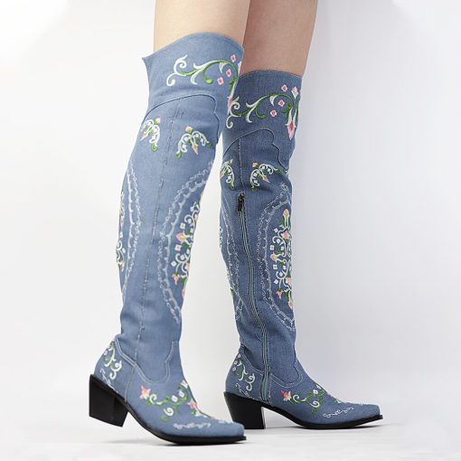 main image3AOSPHIRAYLIAN Western Cowboy Sewing Floral Winter Boots For Women 2022 Over The Knee Boots Elegant Embroidery