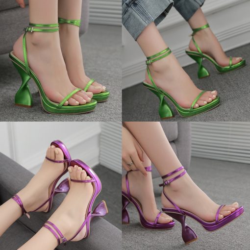 main image3Fashion Female Sandals Women Heels Ladies Shoes Sexy Party Women Pumps 2022 Summer Square Toe Purple