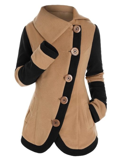 main image3Fashion Two Tone Fleece Jacket Colorblock Wide waisted Full Sleeve Warm Coat For Fall Spring Winter