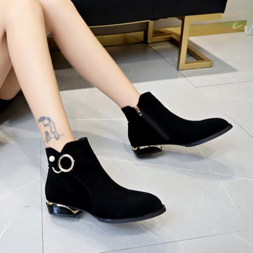 main image3Fashion Women Boots Casual Suede Low High Heels Autumn Winter Shoes Woman Pointed Zipper Ankle Boots