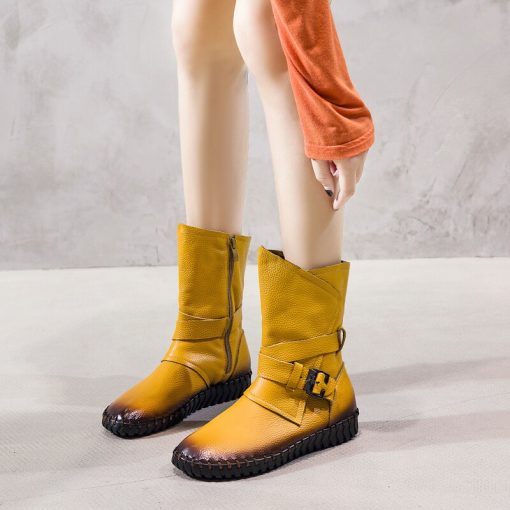 main image3GKTINOO 2022 Women s Boots Winter Warm Leather Handmade Retro Flat Boots Flat Shoes Genuine Leather