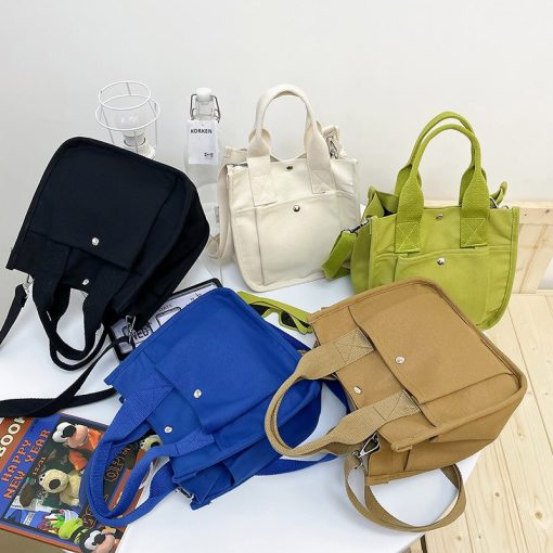 main image3Hylhexyr Fashion Handbag Female Canvas Casual Tote Student Shoulder Bag Solid Color Messenger Bags Magnetic Buckle