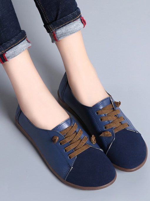 main image3Leather Shoes Woman Spring Ladies Shoes Non slip Flats Lace Up Sneakers Women Oxford Shoes Plus