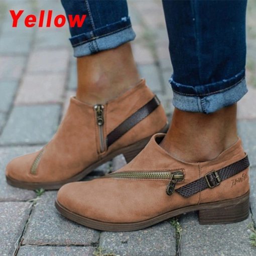 main image3New Fashion Women Casual Shoes Ladies Retro Round Toe Low Heel Zipper Boots Woman Thick Heel