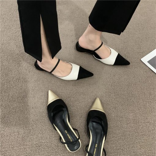 main image3New Women s Sandals for Summer 2022 Fashion Sexy Metal Color Pointed Low heeled Slip on