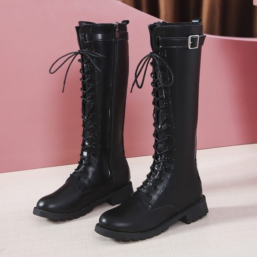 main image3Plus Size Autumn Winter Knee High Boots Women Fashion Buckle High Tube PU Leather Boots Woman