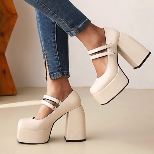 main image3Super High Thick Heel Platform Women s Pumps Korean Square Toe Double Breasted High Heels For