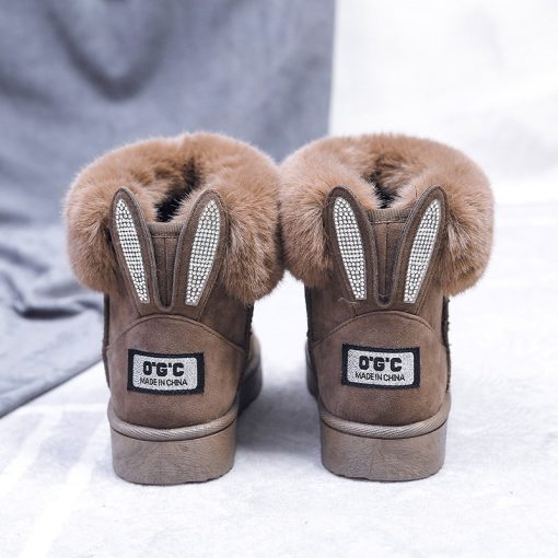 main image3Women Boots Fox Fur Brand Winter Shoes Warm Snow Boots Black Round Toe Casual Female Slip