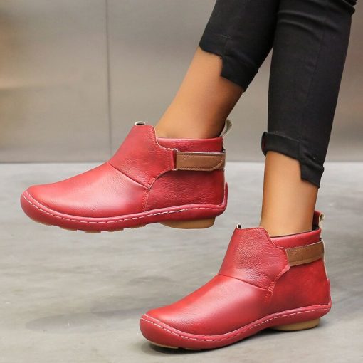 main image3Women s Boots Retro Rome Slip on Flat Casual Shoes Fashion Plus Size Ankle Boots Solid