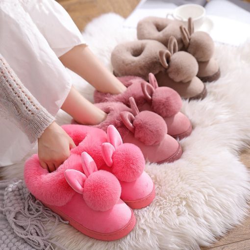 main image3Women s Shoes Rabbit Ear Floor Indoor Cotton Slippers Winter Autumn Shoes Women Non Slip Thick