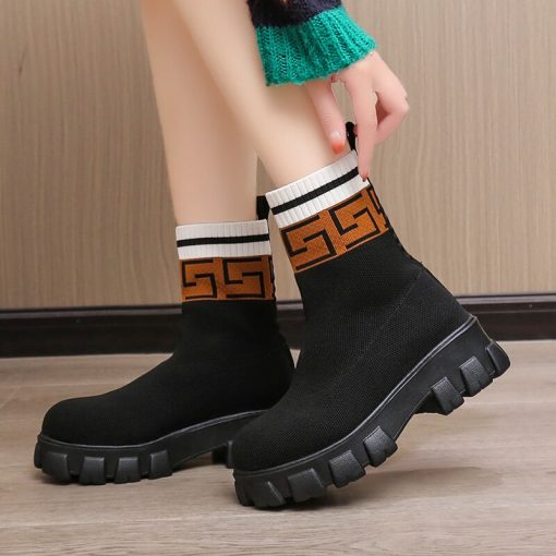 main image42022 Autumn Winter New Couple Socks Shoes Women Thick soled Casual Large Size Net Black Knitted