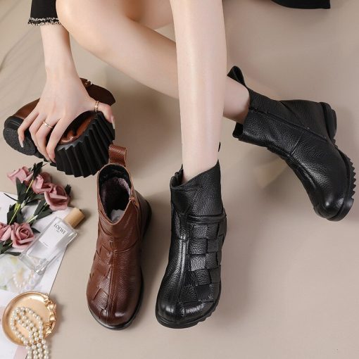 main image42022 New Women s Real Genuine Leather Platform Ankle Boots Plush Shoes Women Winter Warm Shoes