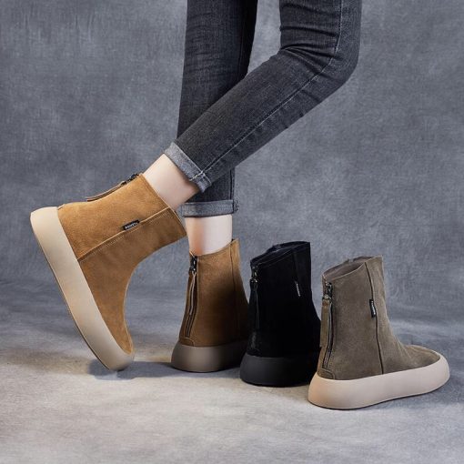 main image42022Women Ankle Flats Platform Boots Suede Women Chelsea Boots Thick Walking Sport Shoes Winter Goth Snow