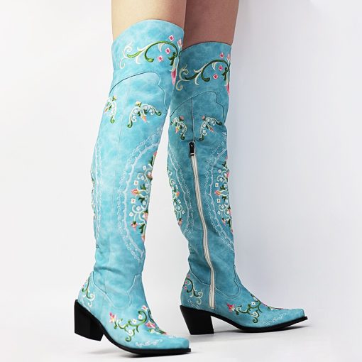 main image4AOSPHIRAYLIAN Western Cowboy Sewing Floral Winter Boots For Women 2022 Over The Knee Boots Elegant Embroidery