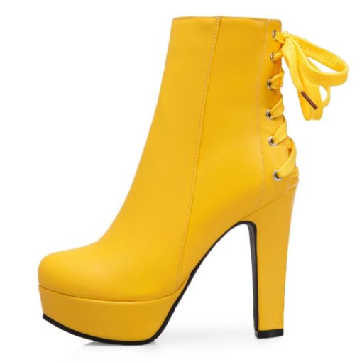 main image4Fashion Ankle Boots For Women 2021 Lace Up Winter Boots Women Platform High Heel White Yellow