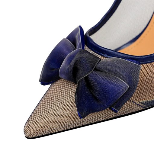 main image4Ladies Sexy Mesh Hollow Black Blue Shoes Women Pumps Fashion Bowknot High Heels Shoes Woman Pointed