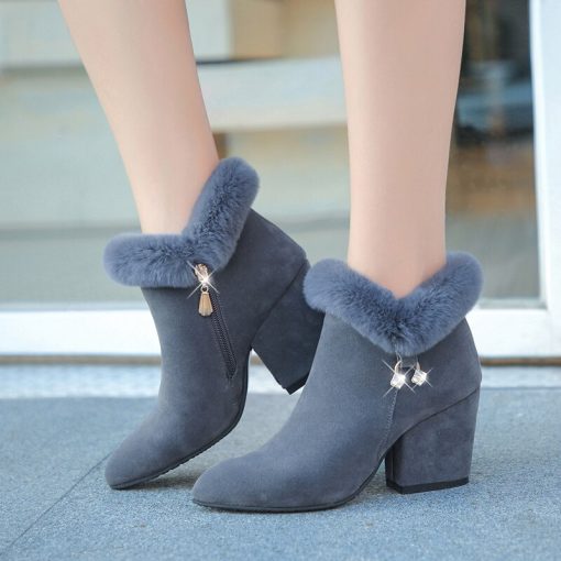 main image4Large Size Women s Boots 2022 Autumn and Winter New Warm Cotton Boots Round Head Rhinestone