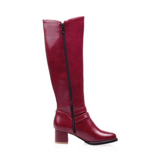 main image4NEW Winter Women Shoes Long Knee High Boots Round Toe Big Size Med Square Heels Zipper