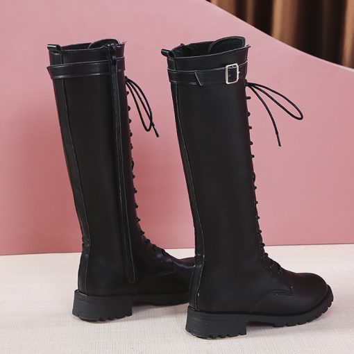 main image4Plus Size Autumn Winter Knee High Boots Women Fashion Buckle High Tube PU Leather Boots Woman