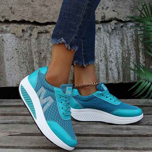 main image4Summer Running Shoes for Women 2022 Mesh Breathable Sneakers Fashion Lace Up Wedge Platform Ladies Outdoor