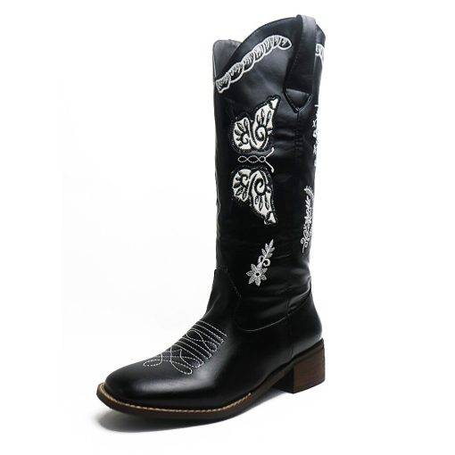 main image4Western Sewing Floral Cowboy Winter Boots For Women 2022 Butterfly Embroidery Vintage Calf Cowgirl Women Shoes