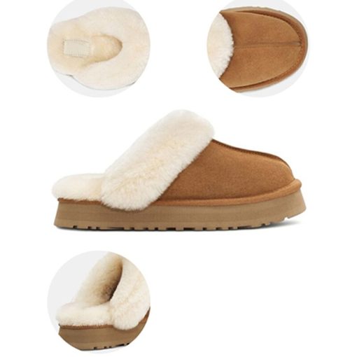 main image4Winter Brand Plush Cotton Slippers Women Flats Shoes 2022 New Fashion Platform Casual Home Suede Fur