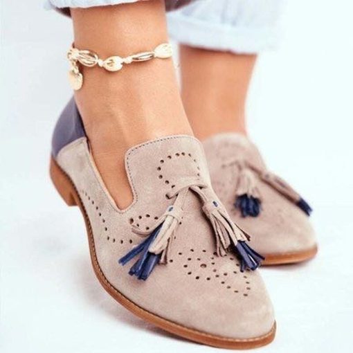 main image4Women Brogue Flats Autumn New Woman Fashion Tassel Round Toe Shoes Fringe PU Leather Loafers Ladies