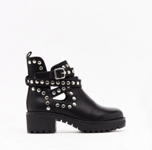 main image52021 Autumn New Woman Boots Rivet Ankle Boots Round Toe Mid Heel Short Boots Fashion Buckle