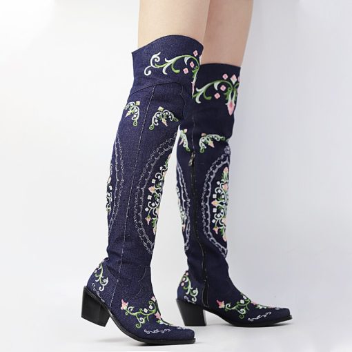 main image5AOSPHIRAYLIAN Western Cowboy Sewing Floral Winter Boots For Women 2022 Over The Knee Boots Elegant Embroidery