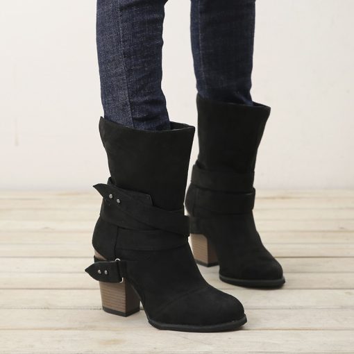 main image5Autumn Winter Women Boots Fashion Casual Ladies Shoes Martin Boots Suede Leather Buckle Boots High Heeled
