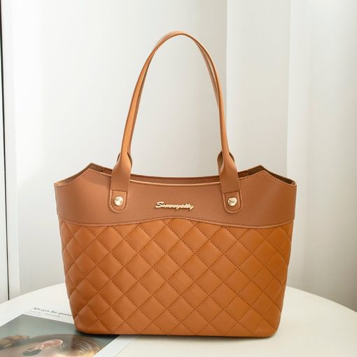main image5Fashion PU Leather Tote Bag Rhombic Jacquard Letter Label Simple Style Elegant Wild Street Female Women