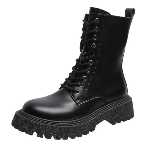 main image5New Black Platform Combat Ankle Boots for Women Lace Up Buckle Strap Woman Shoes Winter Biker